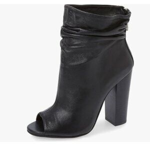 Black Women Stylish Peep Toe Slouch Ankle Boots Chunky Stacked Heels Party Shoe